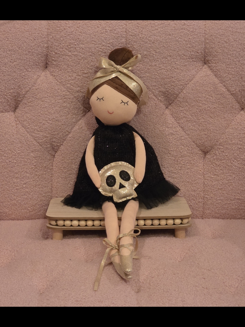 Halloween Black & Gold Plush Ballerina Doll Shelf Sitter